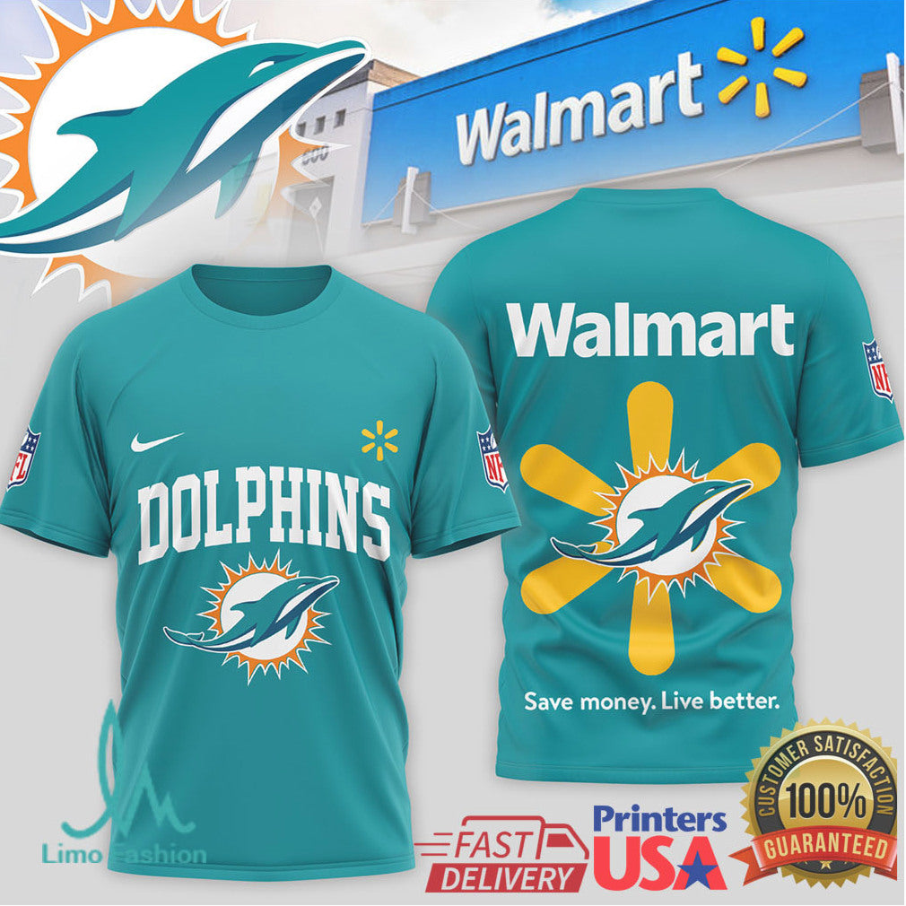 Miami Dolphins x Walmart Collaboration Sunburst Logo Athletic T Shirt - Limotees LLC