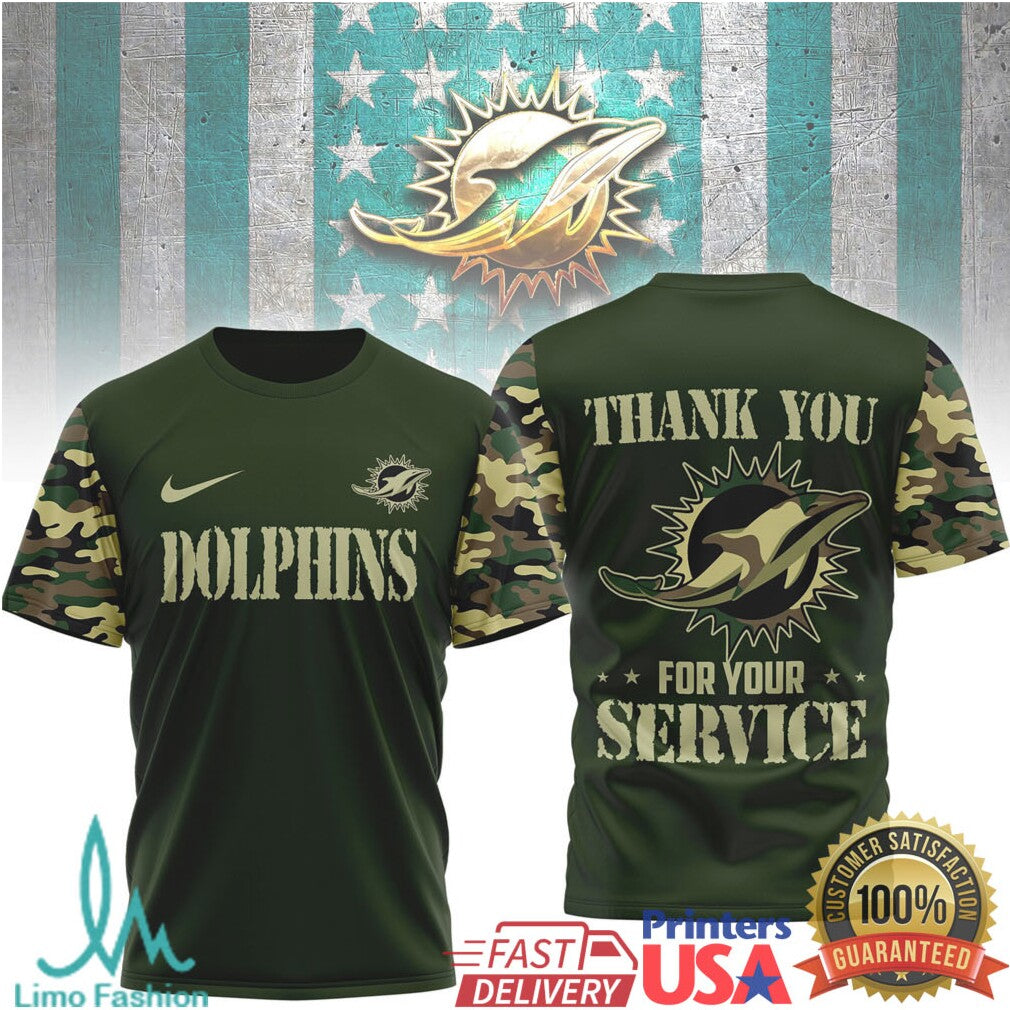 Miami DolphinsOfficial NFL Camouflage Thank You For Service 3D Shirt - Limotees LLC