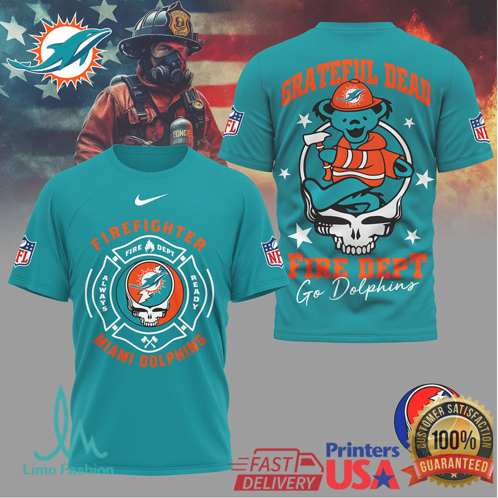 Miami DolphinsOfficial NFL Grateful Dead Firefighter 3D Shirt - Limotees LLC