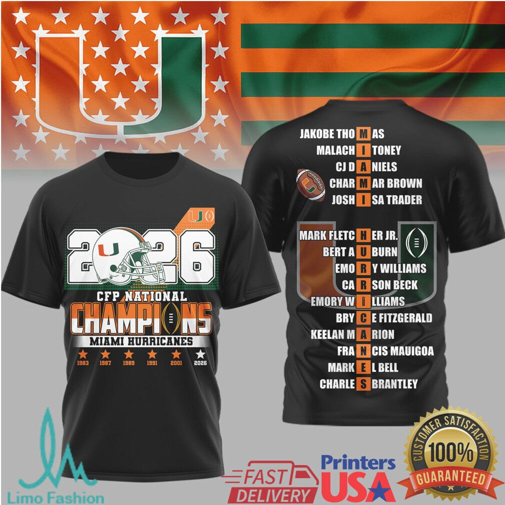 Miami Hurricanes 2026 Cfp National Champions Roster Tee - Limotees LLC