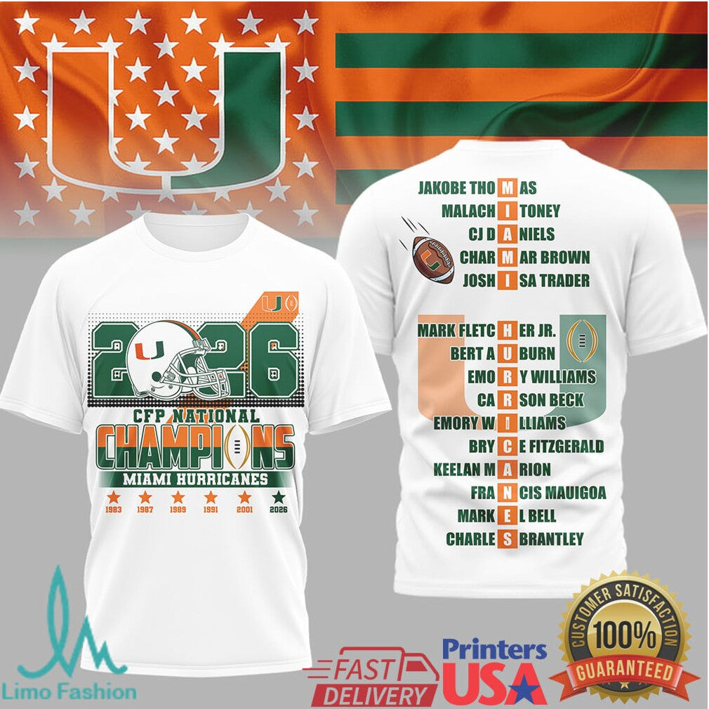 Miami Hurricanes 2026 Cfp National Champions Roster Tee - Limotees LLC