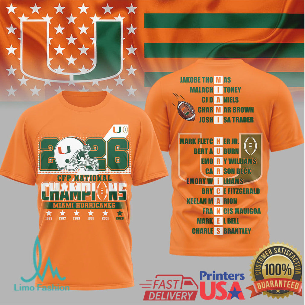 Miami Hurricanes 2026 Cfp National Champions Roster Tee - Limotees LLC