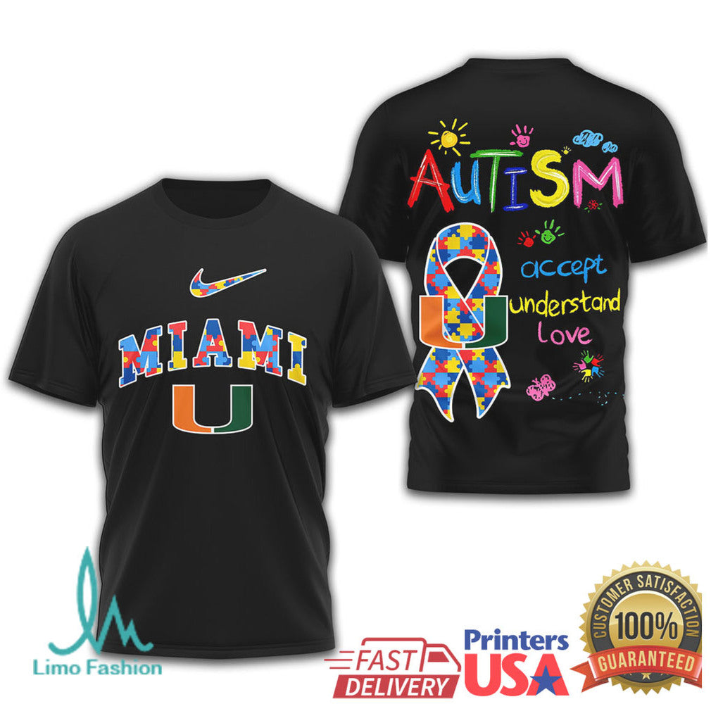 Miami Hurricanes Autism Awareness Accept Understand Love Shirt - Limotees LLC