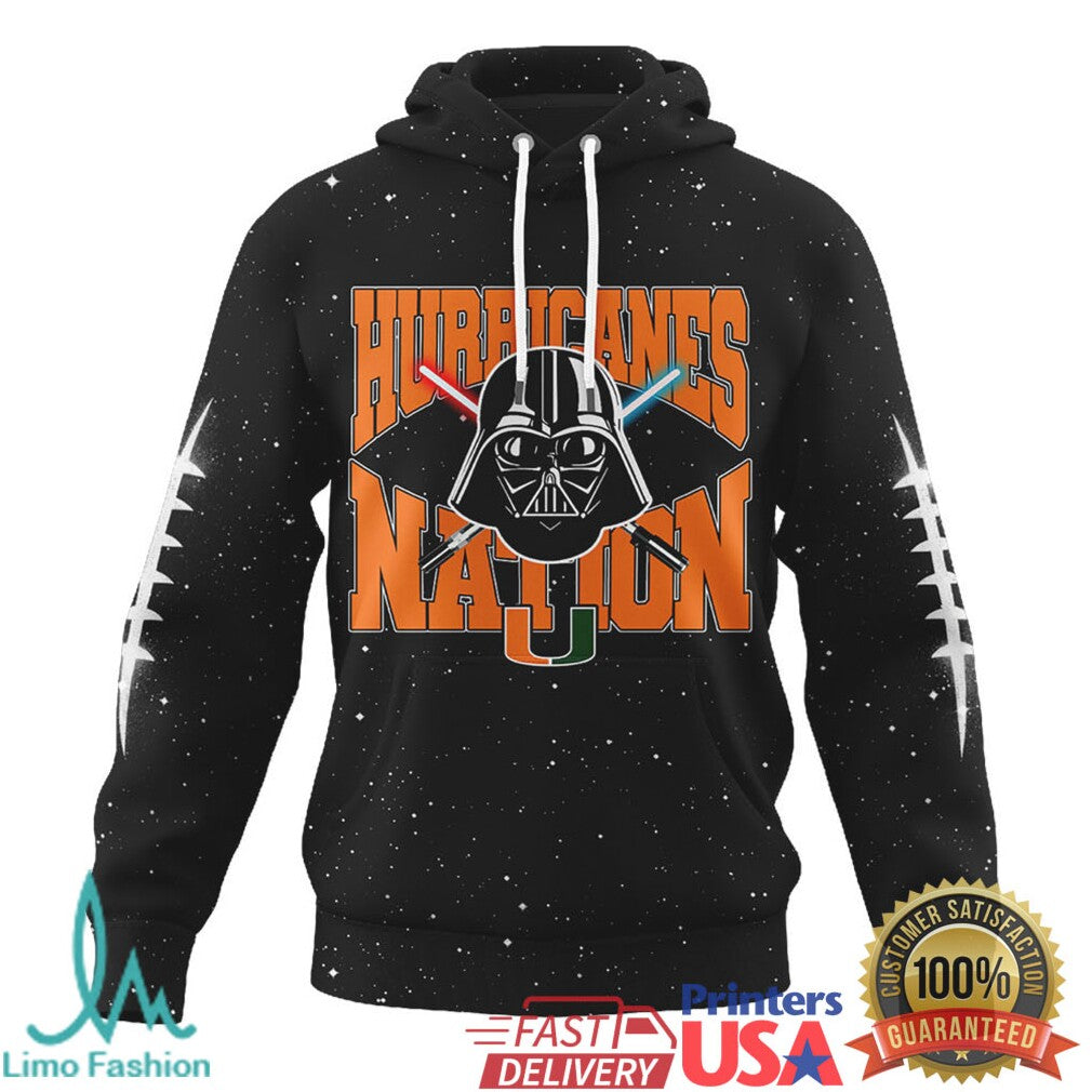 Miami Hurricanes Darth Vader Nation Star Wars Black T Shirt - Limotees LLC