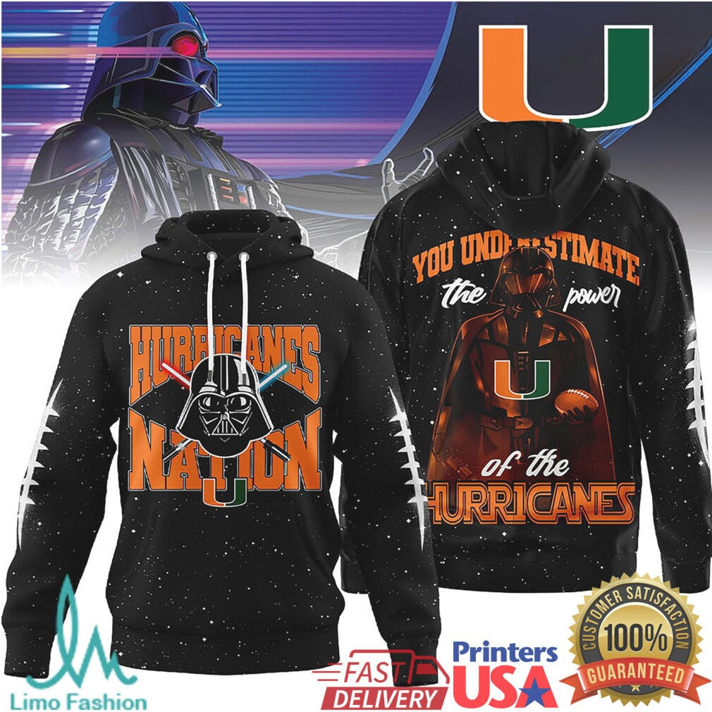 Miami Hurricanes Darth Vader Nation Star Wars Black T Shirt - Limotees LLC