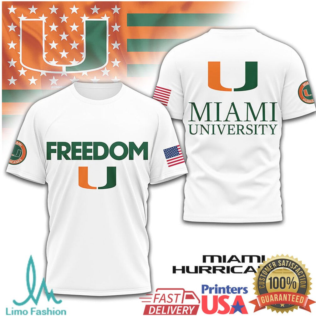 Miami Hurricanes Freedom Miami University Mascot Graphic T Shirt - Limotees LLC