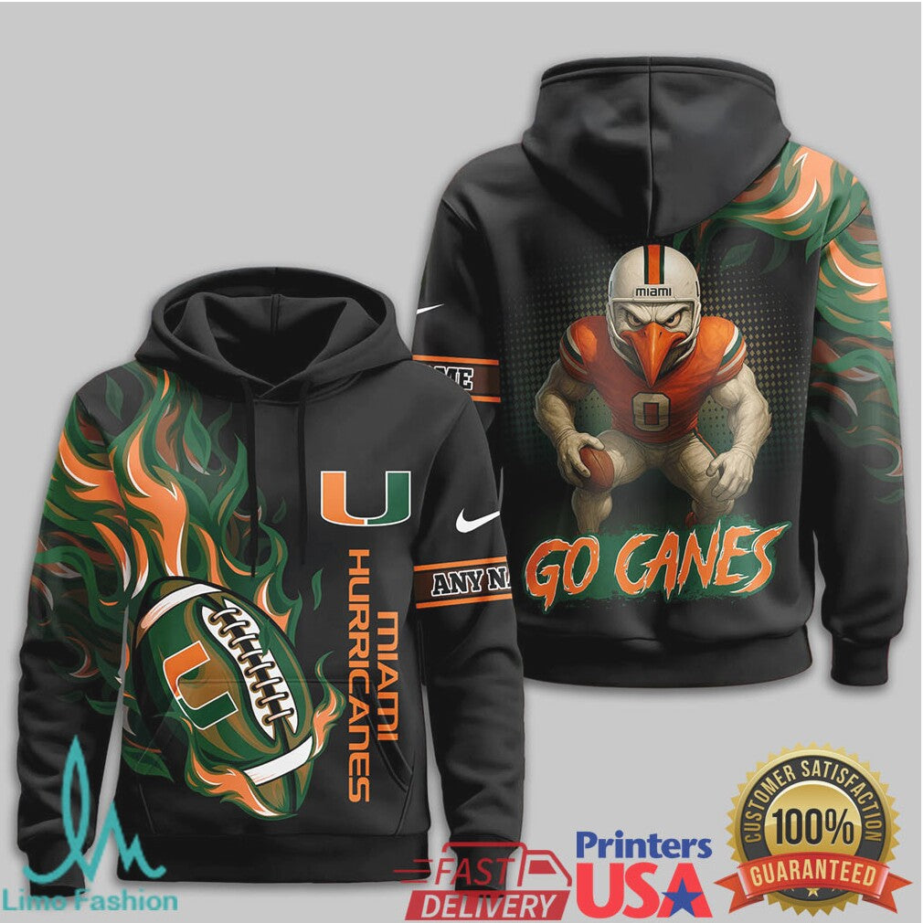 Miami Hurricanes Go Canes Custom Personalized 3D Football T Shirt - Limotees LLC