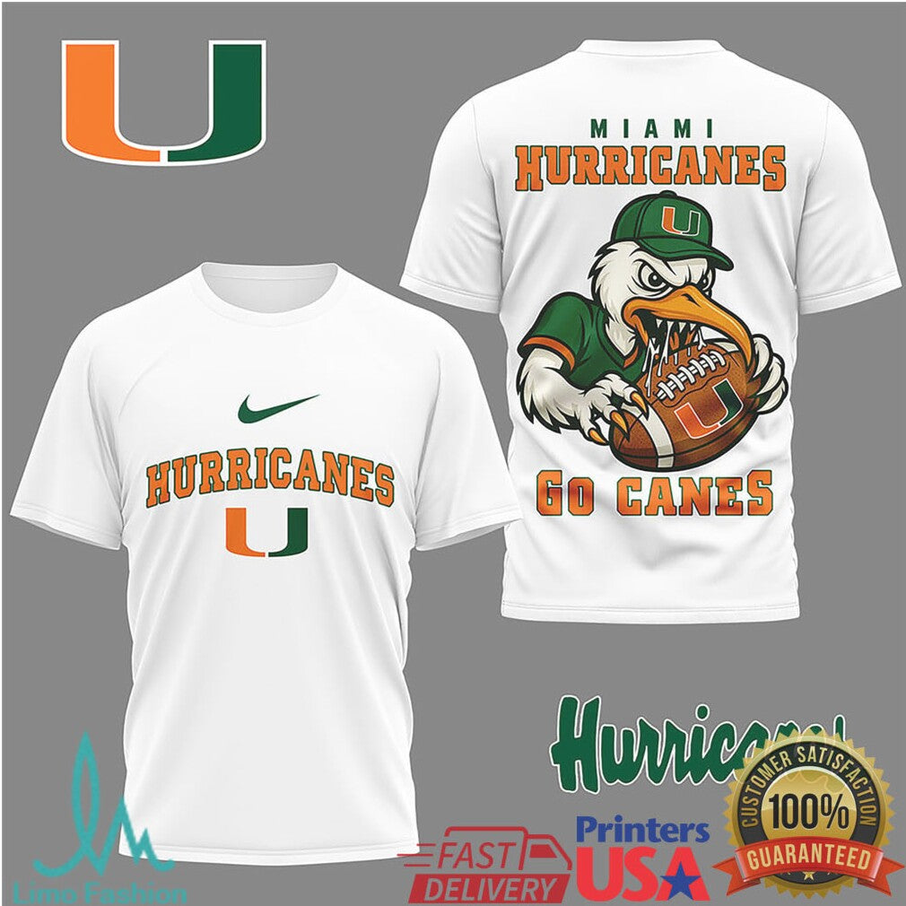 Miami Hurricanes “Go Canes” Sebastian the Ibis Mascot T Shirt - Limotees LLC