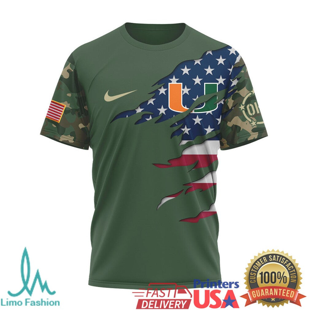 Miami Hurricanes Military Camo USA Flag Mascot Patriotic T Shirt - Limotees LLC