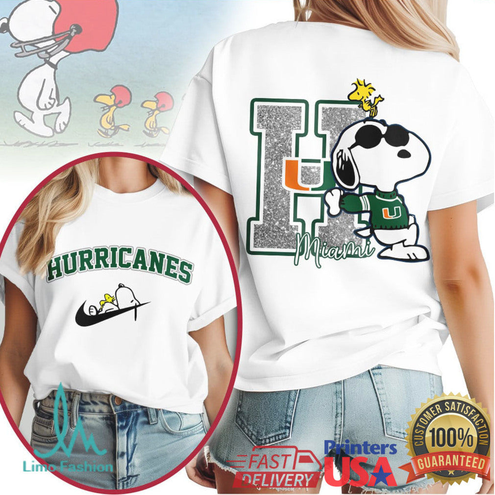 Miami Hurricanes Snoopy Joe Cool Glitter Logo Fan T Shirt - Limotees LLC