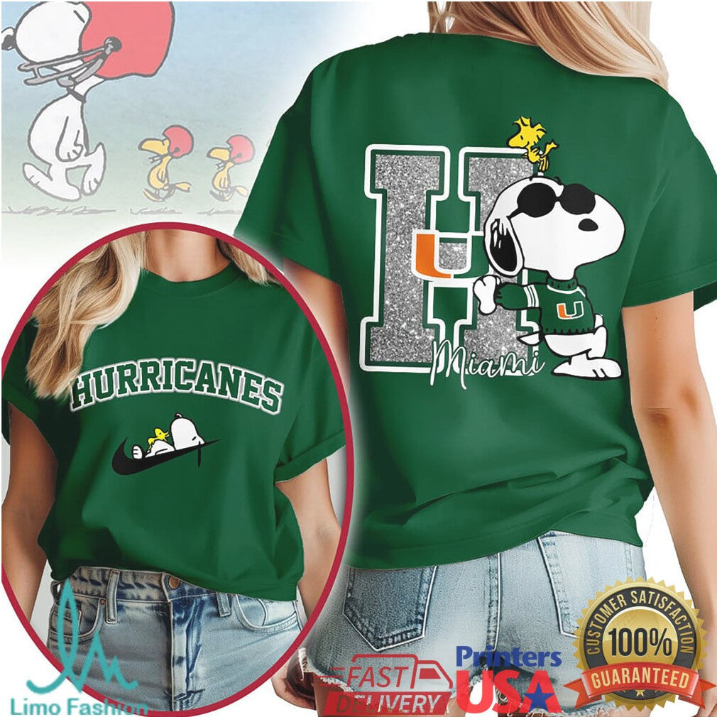 Miami Hurricanes Snoopy Joe Cool Glitter Logo Fan T Shirt - Limotees LLC