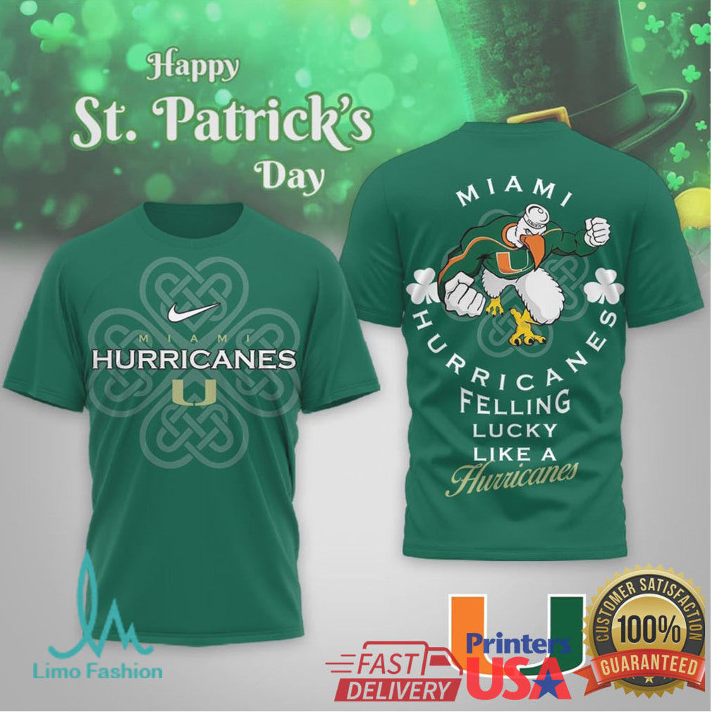 Miami Hurricanes St. Patrick's Day Sebastian the Ibis Lucky T Shirt