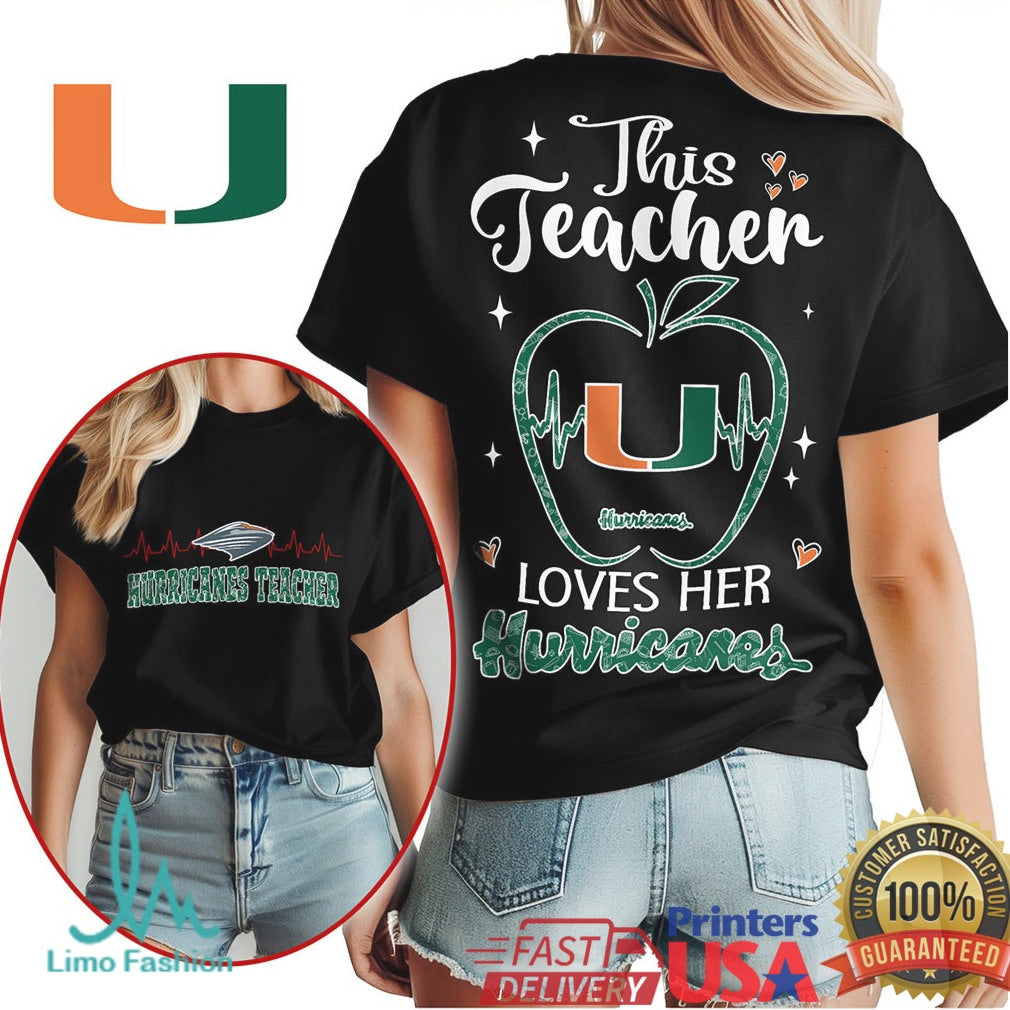 Miami Hurricanes This Teacher Loves Her Hurricanes Apple T Shirt - Limotees LLC