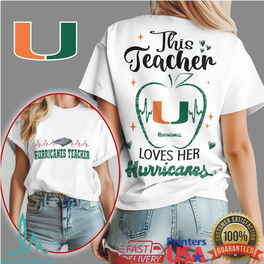 Miami Hurricanes This Teacher Loves Her Hurricanes Apple T Shirt - Limotees LLC
