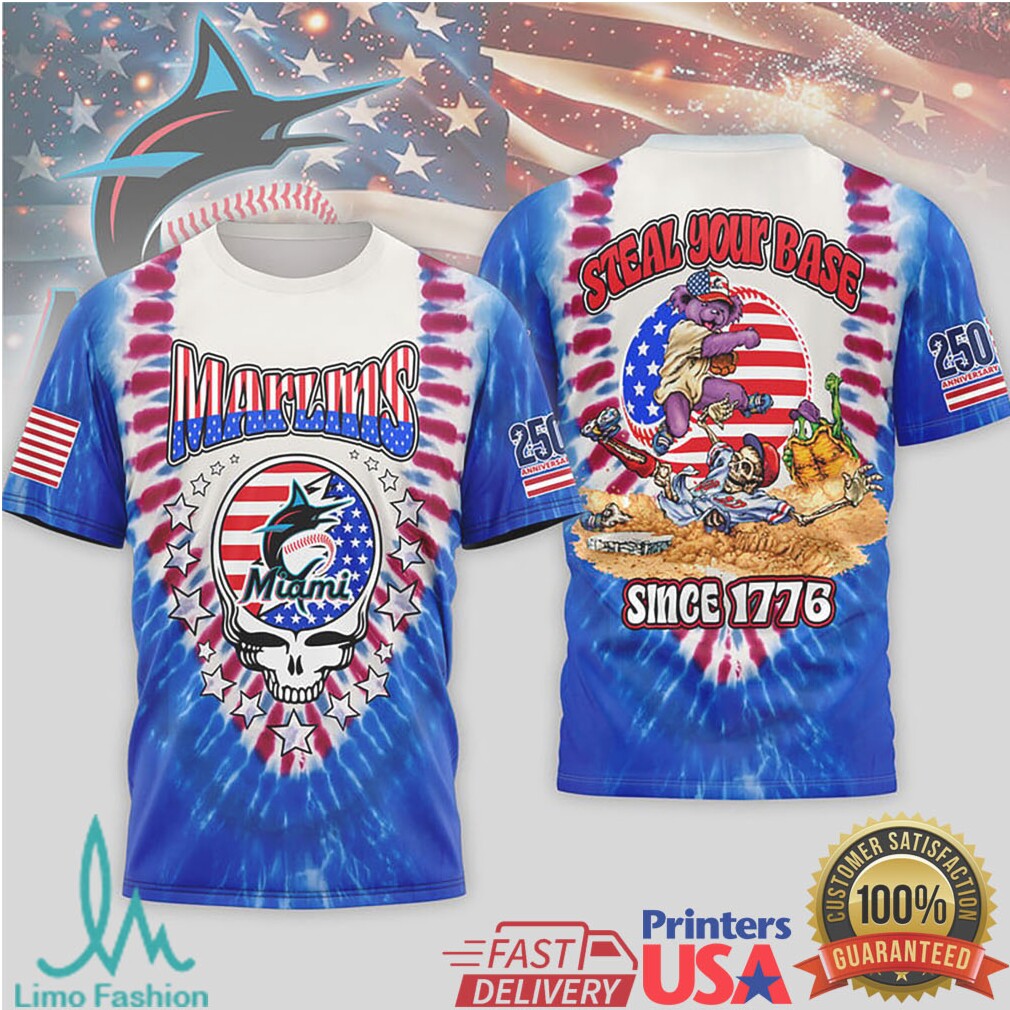 Miami Marlins Grateful Dead Steal Your Base 250th Anniversary Tie Dye T Shirt - Limotees LLC