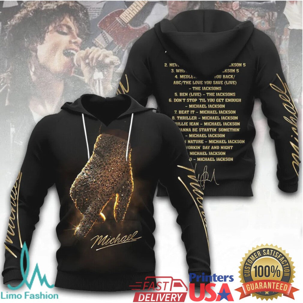 Michael Jackson Iconic Sequined Glove Gold Signature T Shirt - Limotees LLC
