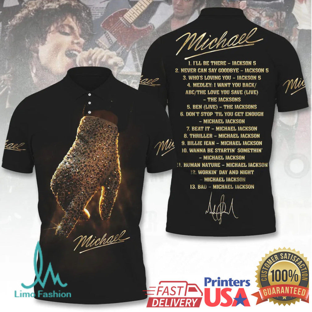 Michael Jackson Iconic Sequined Glove Gold Signature T Shirt - Limotees LLC