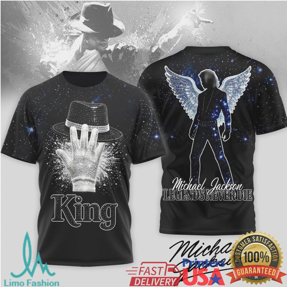 Michael Jackson King of Pop Legends Never Die Angel Wings Graphic T Shirt - Limotees LLC