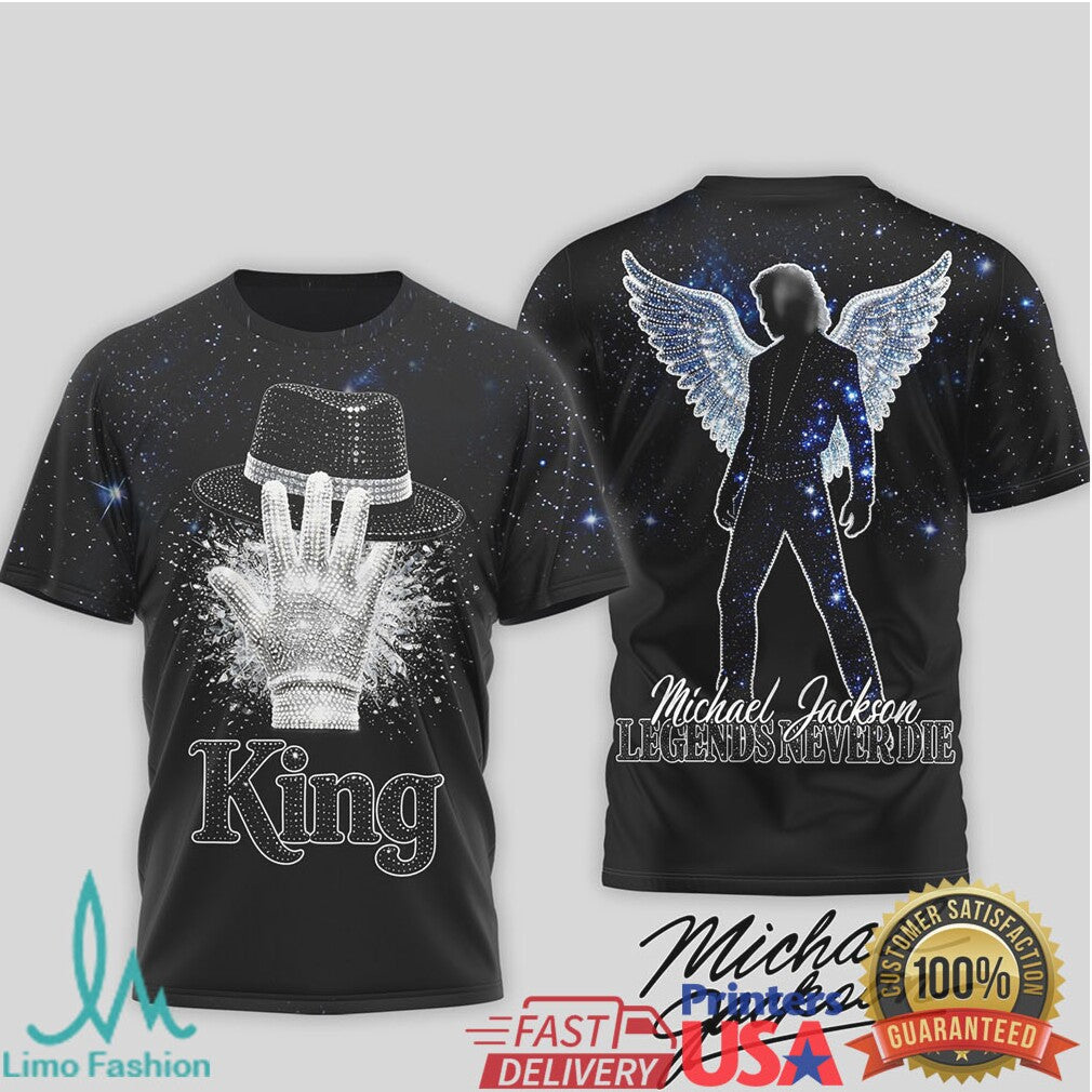Michael Jackson King of Pop Legends Never Die Angel Wings Graphic T Shirt - Limotees LLC