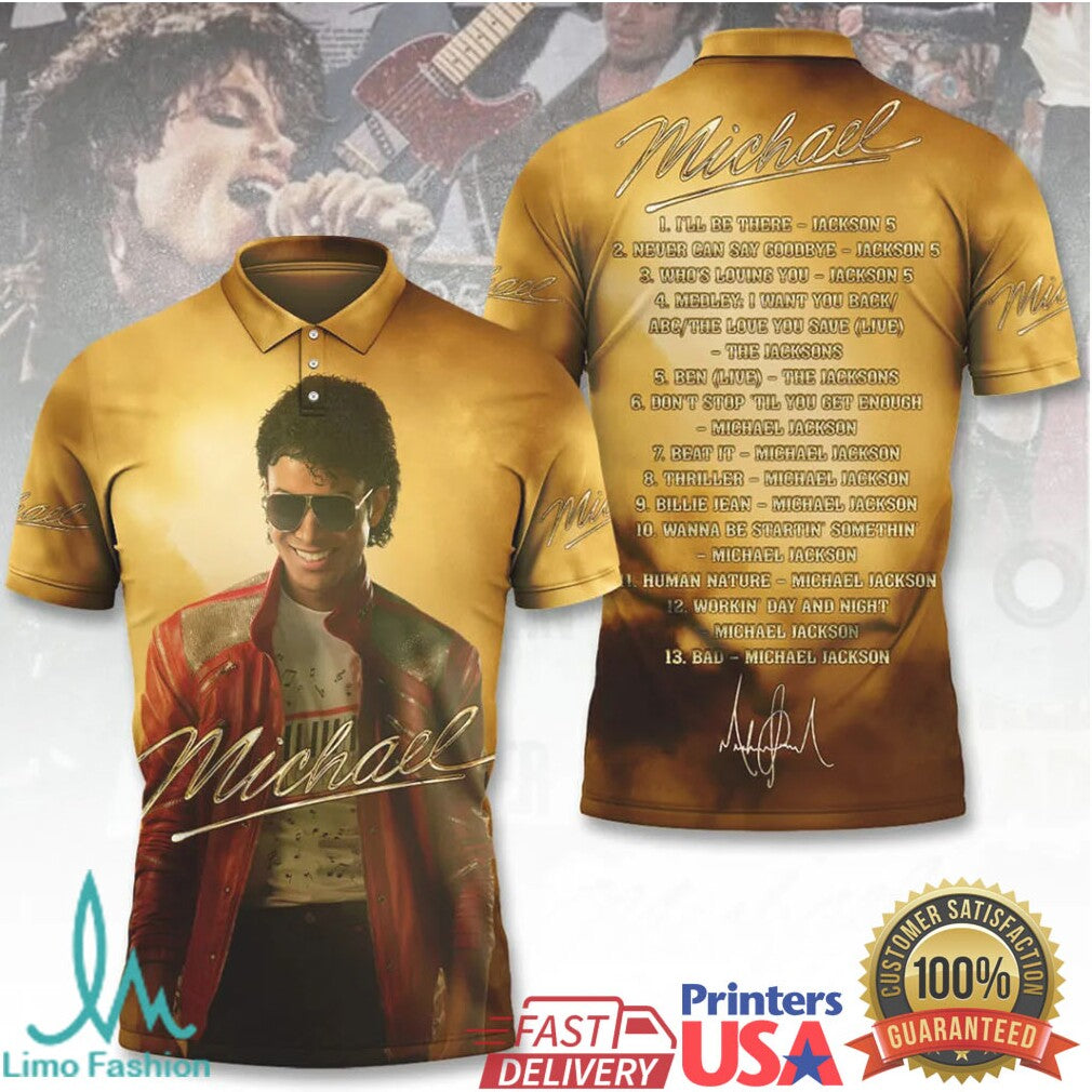 Michael Jackson King of Pop Signature Portrait & Setlist Gold Tribute T Shirt - Limotees LLC