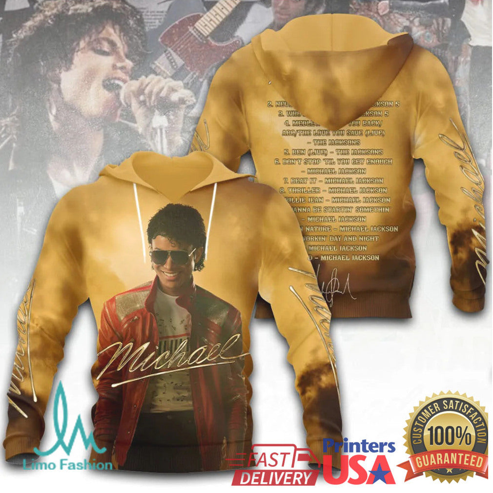 Michael Jackson King of Pop Signature Portrait & Setlist Gold Tribute T Shirt - Limotees LLC