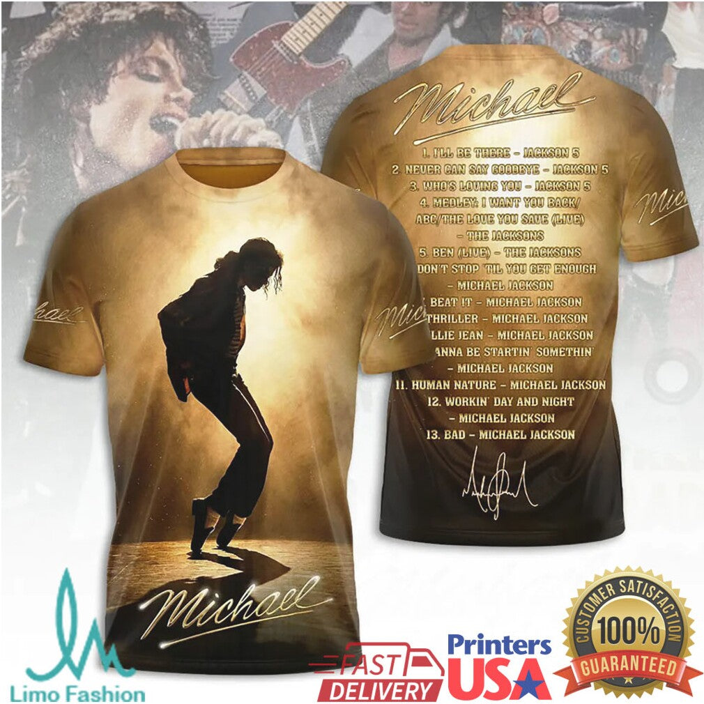 Michael Jackson Silhouette Dance Pose & Career Setlist 3D All Over Print T Shirt - Limotees LLC