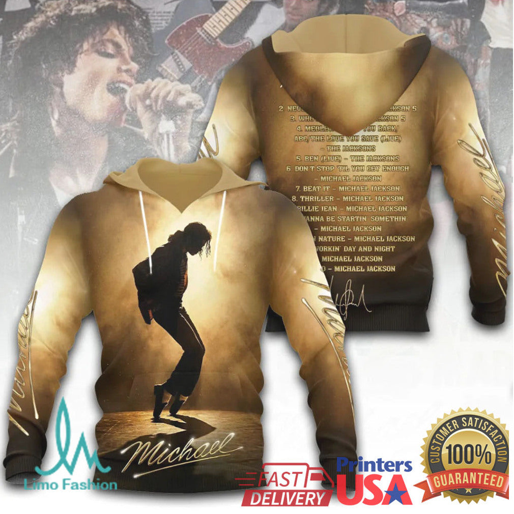 Michael Jackson Silhouette Dance Pose & Career Setlist 3D All Over Print T Shirt - Limotees LLC