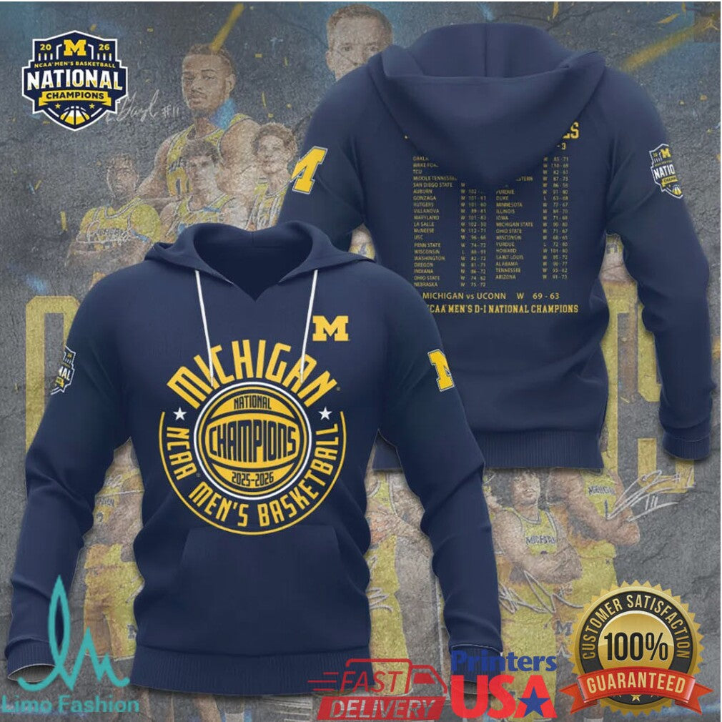 Michigan Wolverines 2025 2026 NCAA Men's Basketball National Champions Schedule T Shirt - Limotees LLC