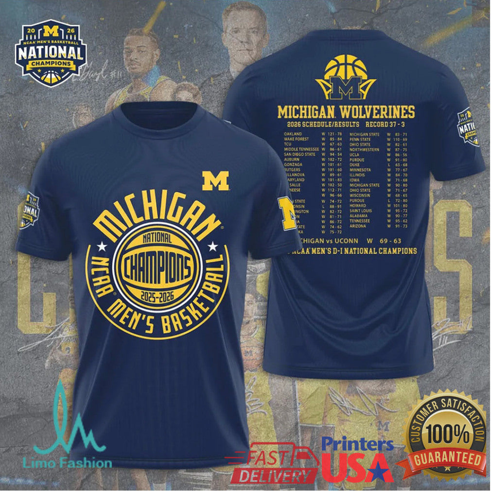 Michigan Wolverines 2025 2026 NCAA Men's Basketball National Champions Schedule T Shirt - Limotees LLC