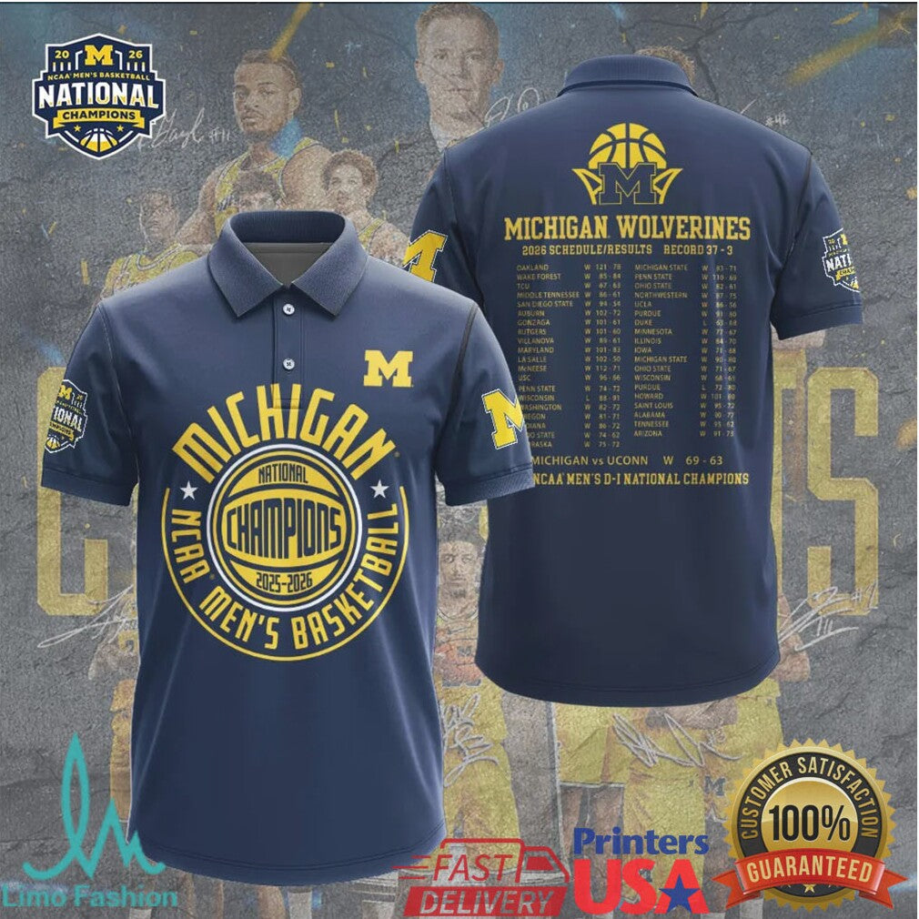 Michigan Wolverines 2025 2026 NCAA Men's Basketball National Champions T Shirt Schedule Back - Limotees LLC