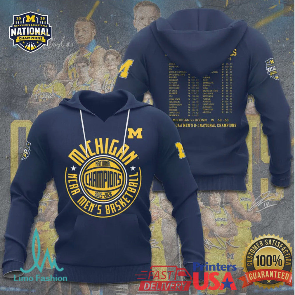 Michigan Wolverines 2025 2026 NCAA Men's Basketball National Champions T Shirt Schedule Back - Limotees LLC