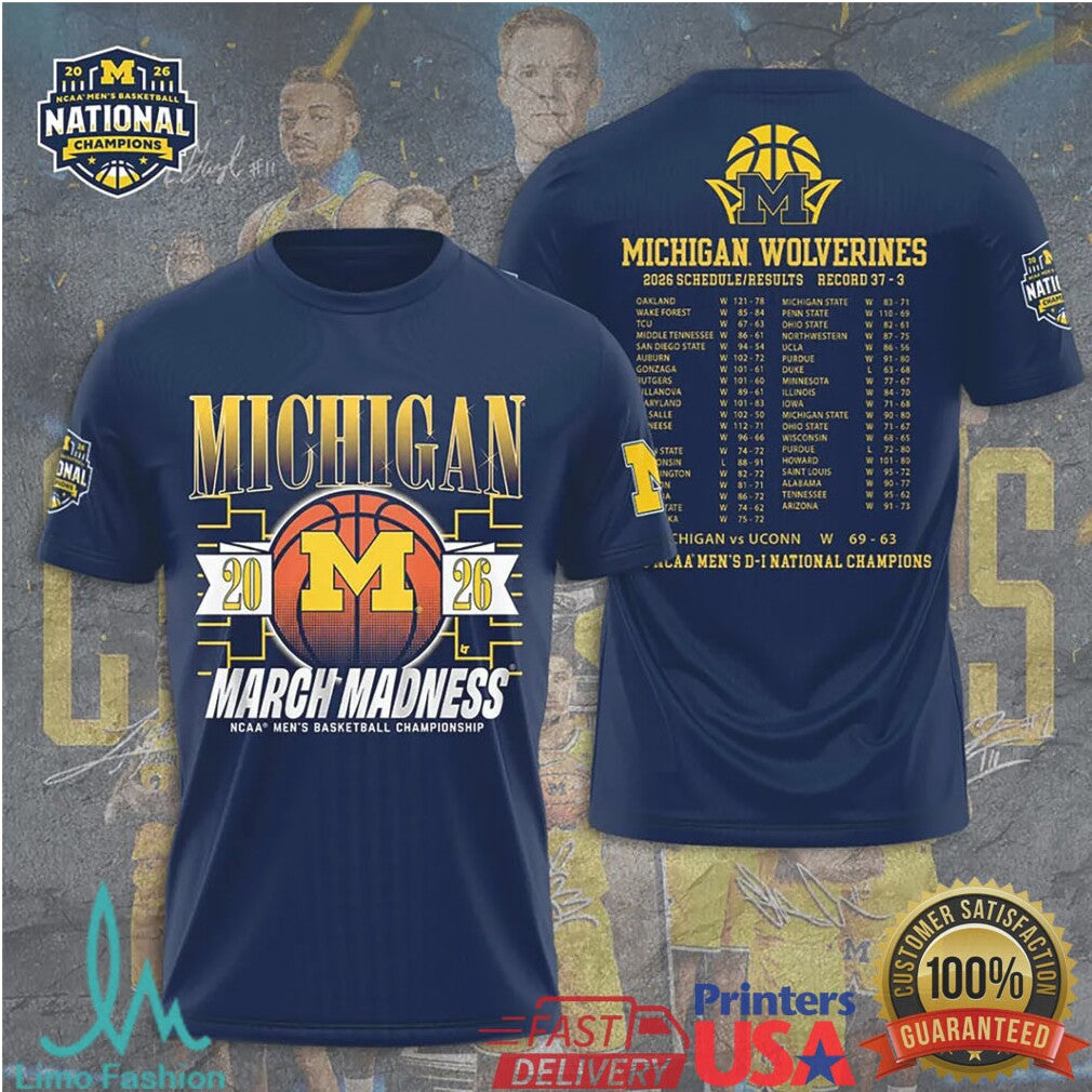 Michigan Wolverines 2026 March Madness NCAA Men's Basketball National Champions T Shirt - Limotees LLC