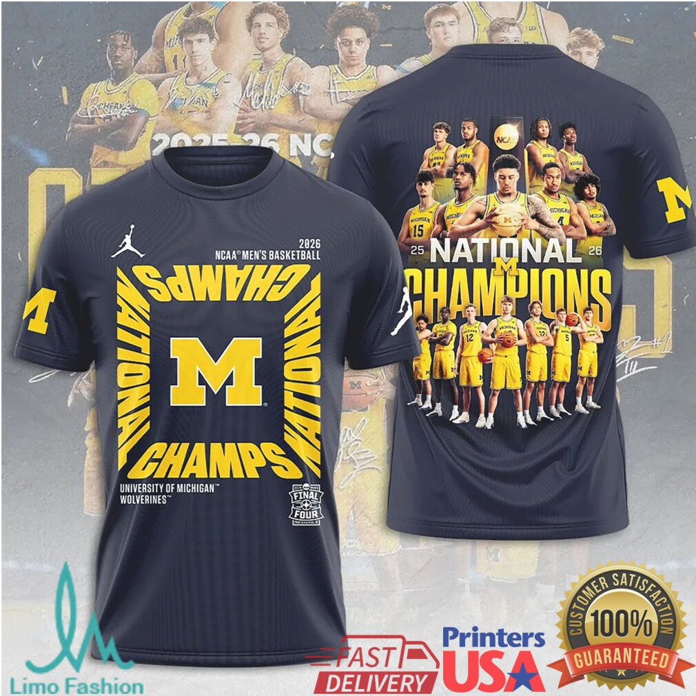 Michigan Wolverines 2026 NCAA Men's Basketball National Champions Navy Vintage Style Men Fans T Shirt - Limotees LLC