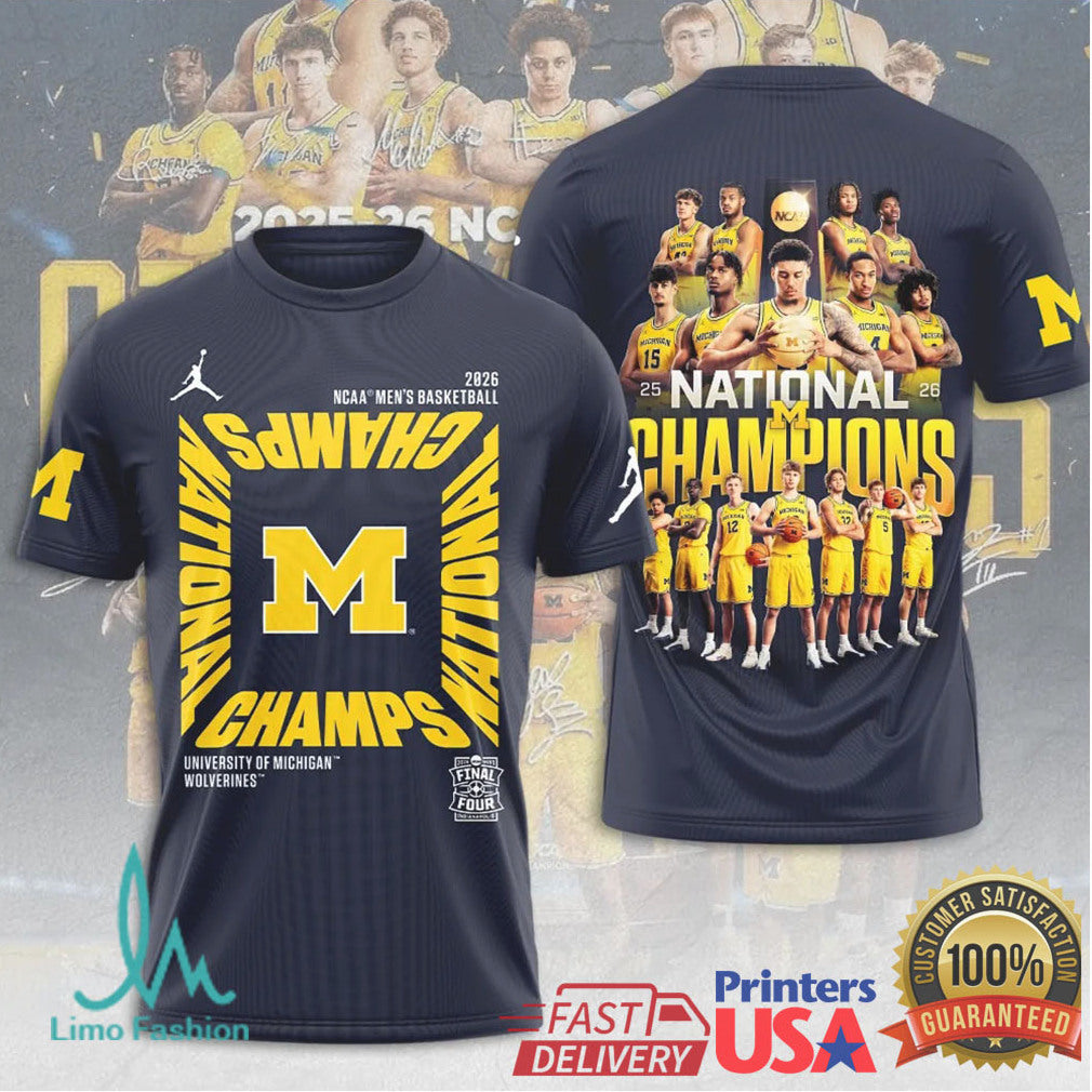 Michigan Wolverines 2026 NCAA Men's Basketball National Champions Navy Vintage Style Men Fans T Shirt - Limotees LLC