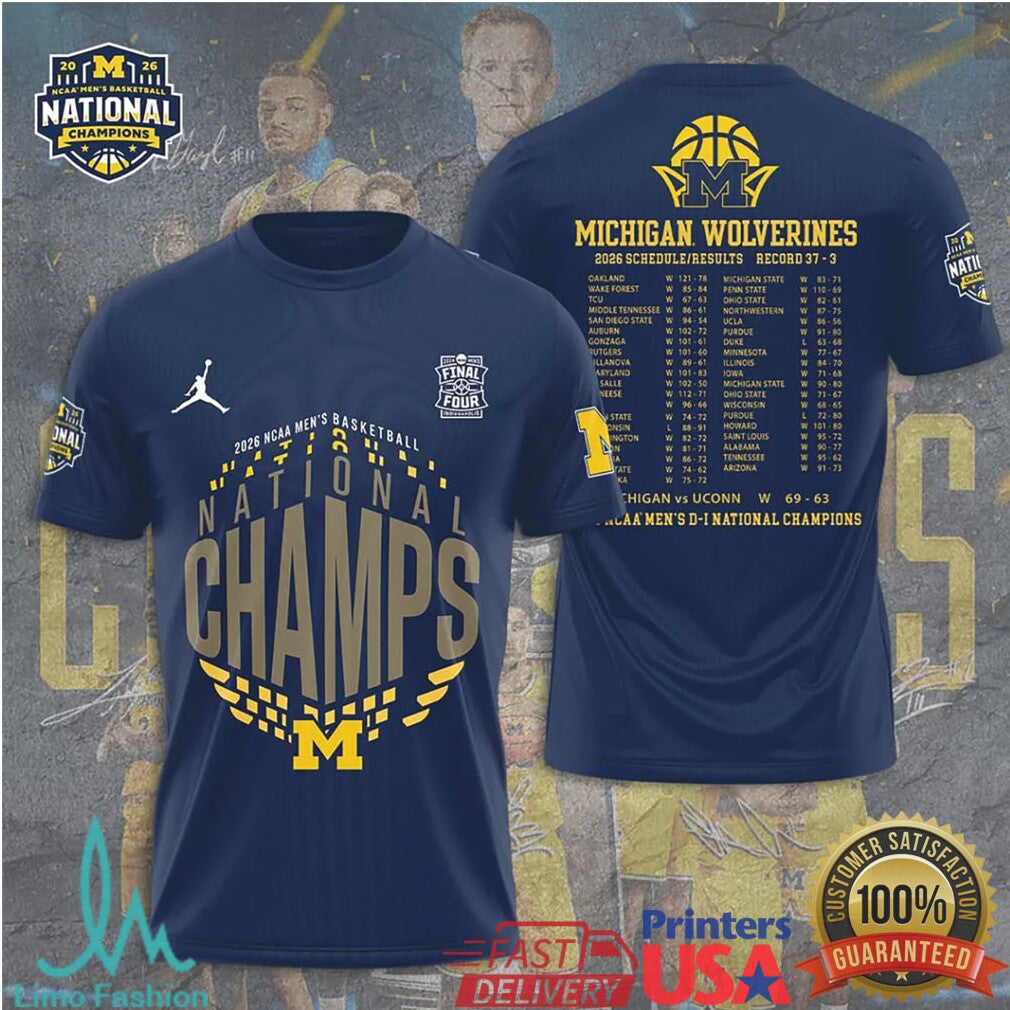 Michigan Wolverines 2026 NCAA Men's Basketball National Champions Schedule T Shirt T Shirt - Limotees LLC
