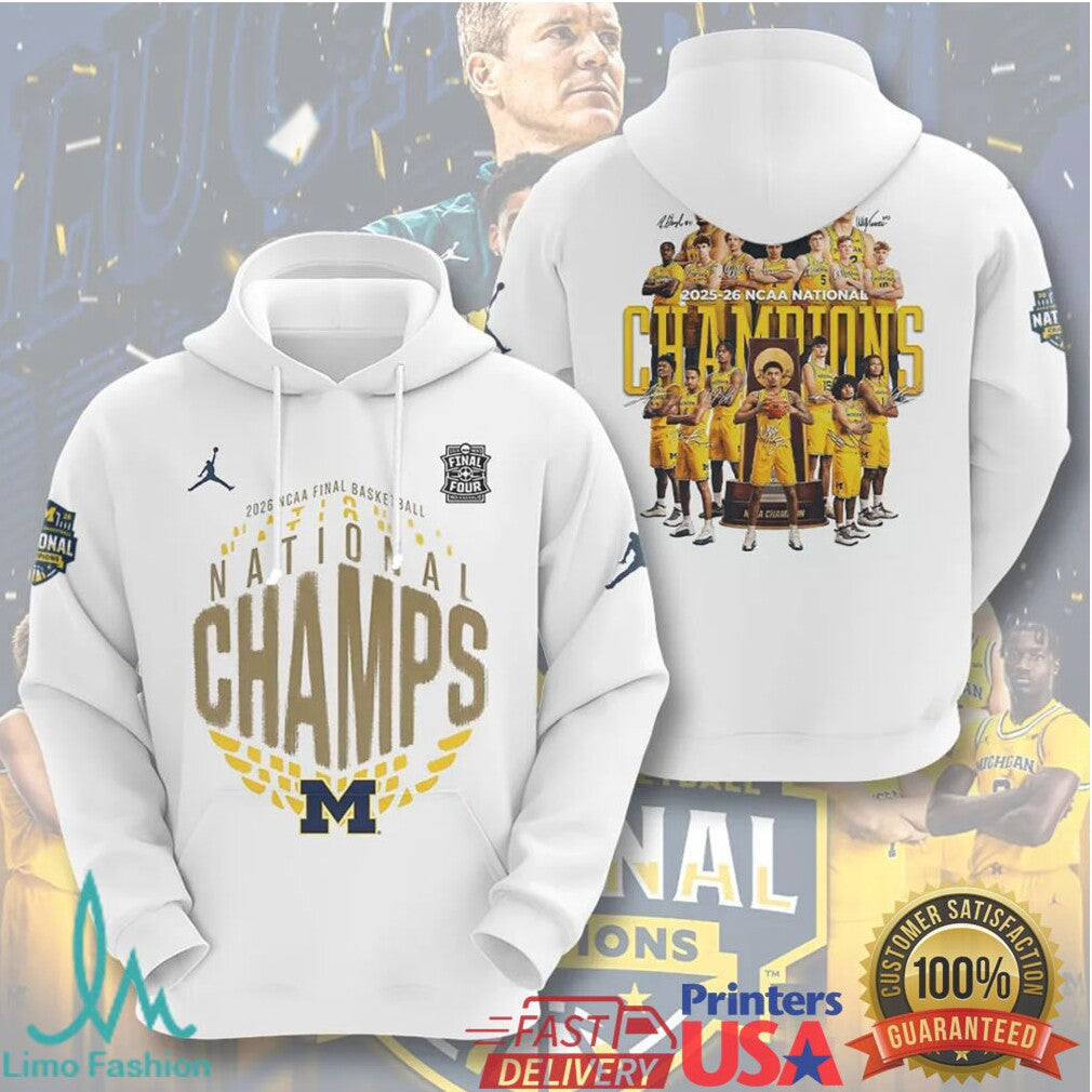Michigan Wolverines 2026 NCAA Men's Basketball National Champions Team Roster White Fans T Shirt - Limotees LLC