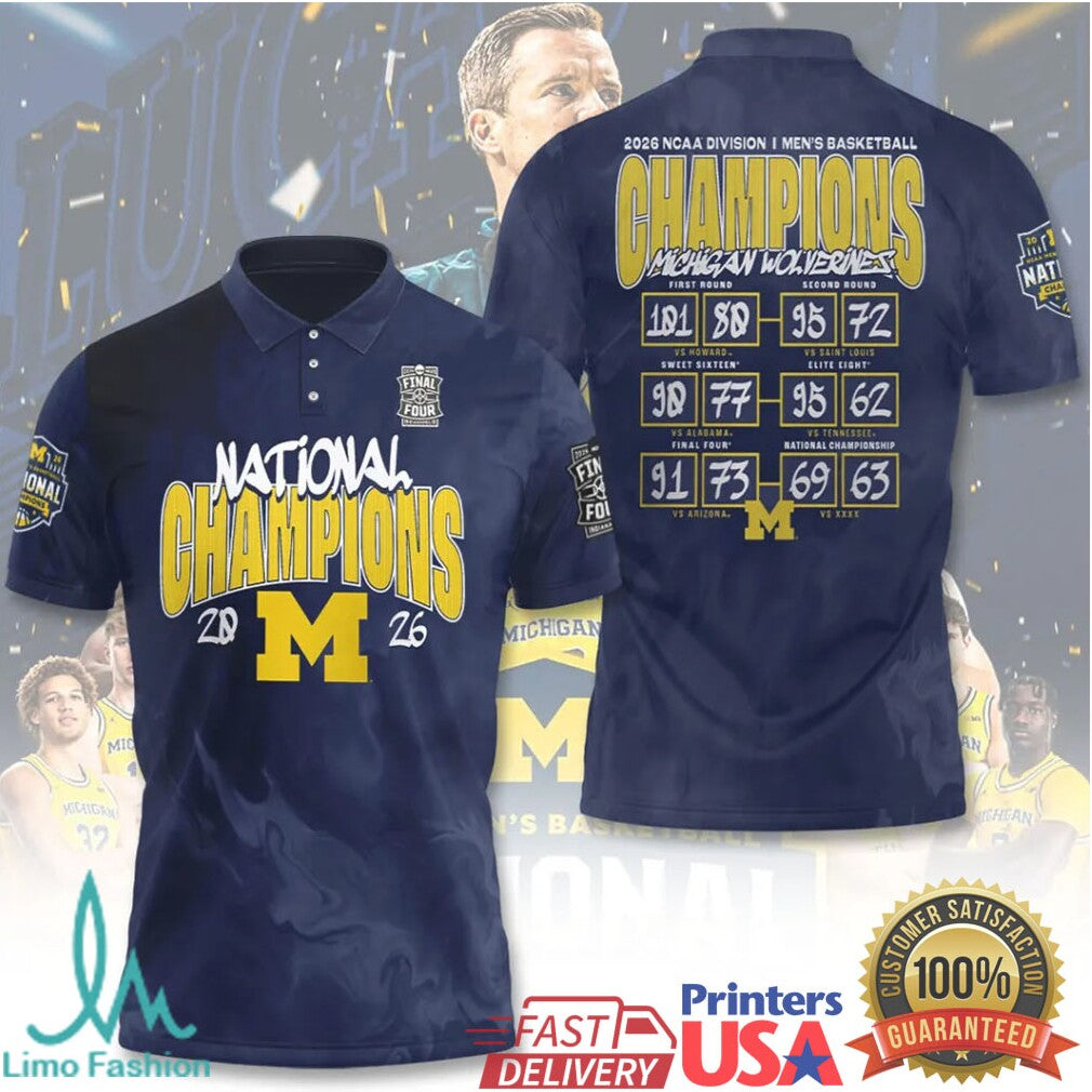 Michigan Wolverines 2026 NCAA Men's Basketball National Champions Tournament Results Navy Men Fans T Shirt - Limotees LLC