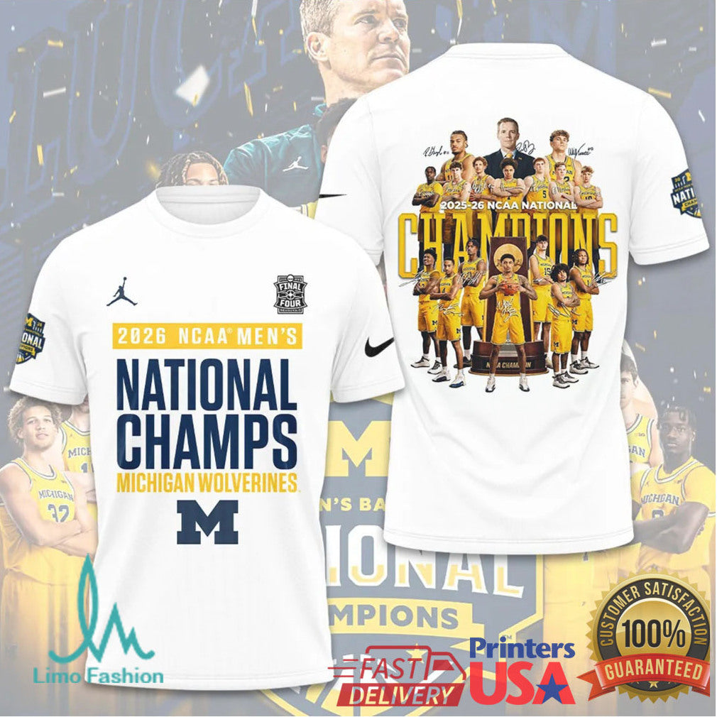 Michigan Wolverines 2026 NCAA Men's Basketball National Champions White Retro Style Men Fans T Shirt - Limotees LLC