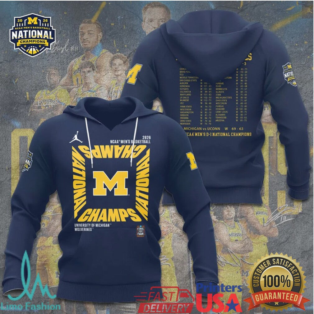 Michigan Wolverines 2026 NCAA Men's Basketball National Champs Jordan Brand Style T Shirt - Limotees LLC