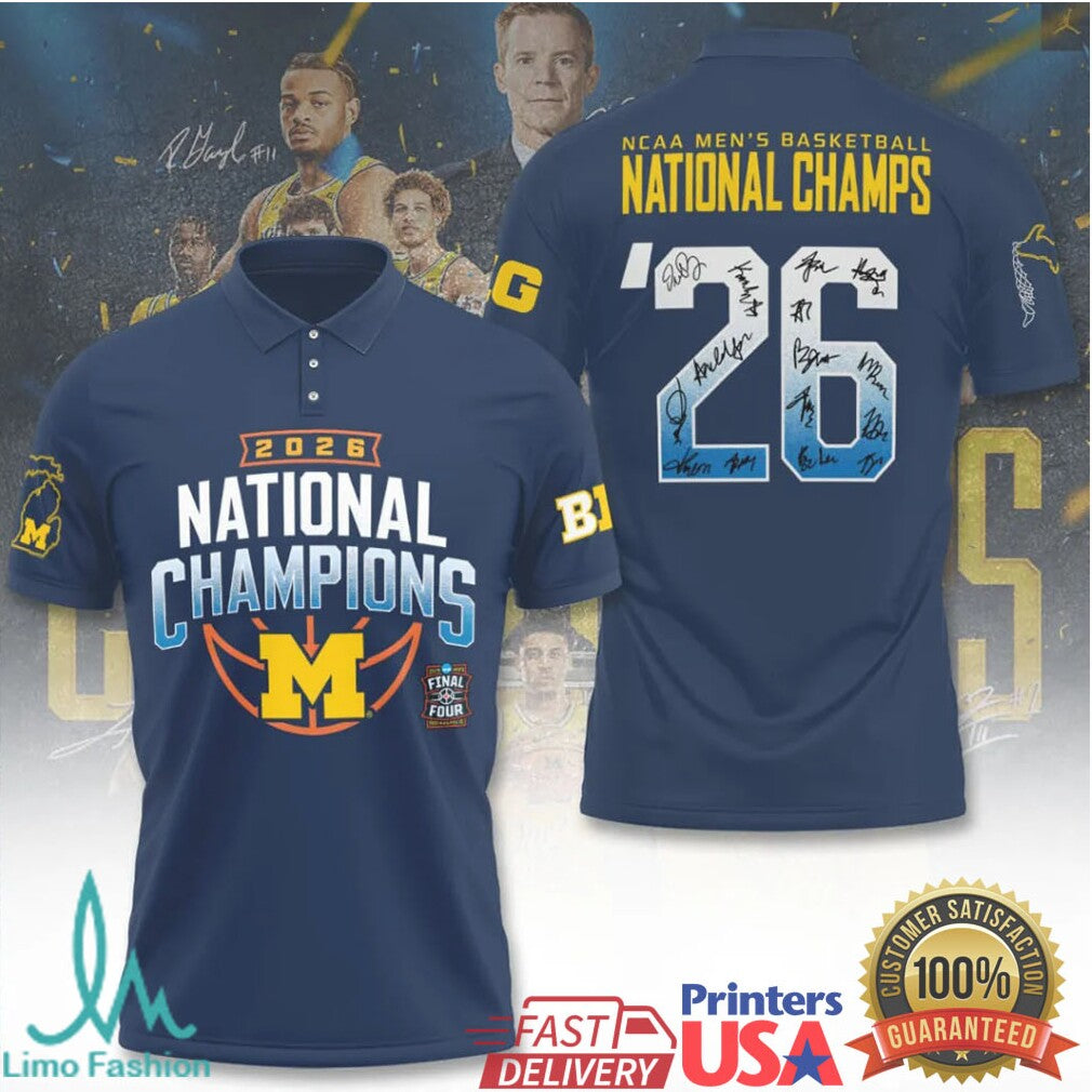 Michigan Wolverines 2026 NCAA Men's Basketball National Champs Signed T Shirt - Limotees LLC