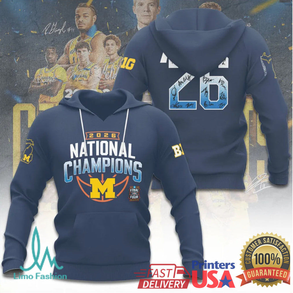 Michigan Wolverines 2026 NCAA Men's Basketball National Champs Signed T Shirt - Limotees LLC