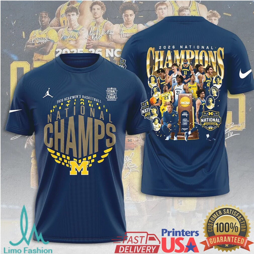 Michigan Wolverines 2026 NCAA Men’s Basketball National Champs Victory Navy Blue Fans T Shirt