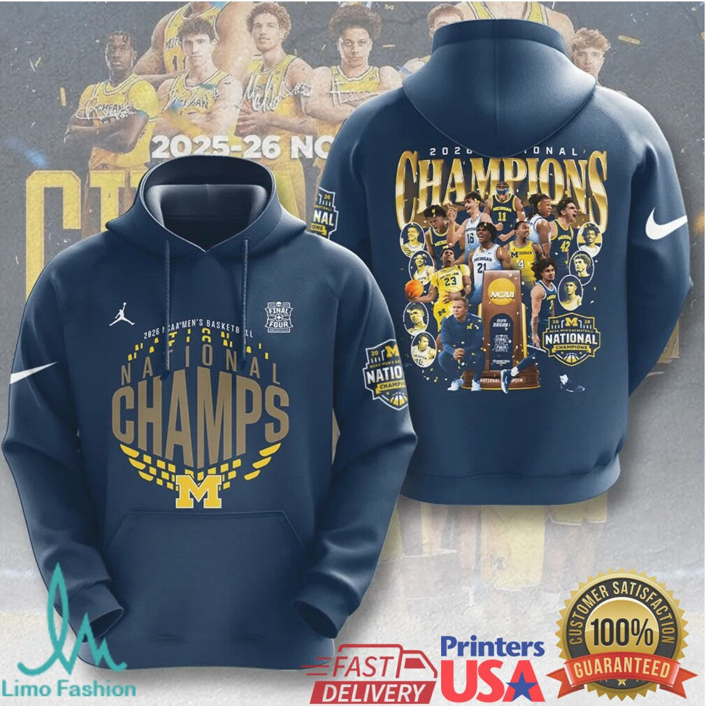 Michigan Wolverines 2026 NCAA Men’s Basketball National Champs Victory Navy Blue Fans T Shirt