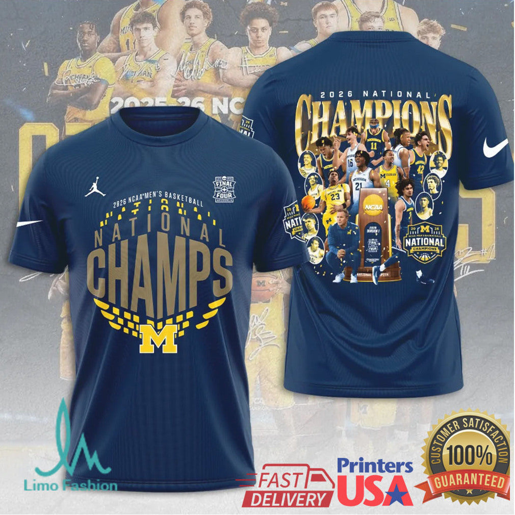 Michigan Wolverines 2026 NCAA Men’s Basketball National Champs Victory Navy Blue Fans T Shirt