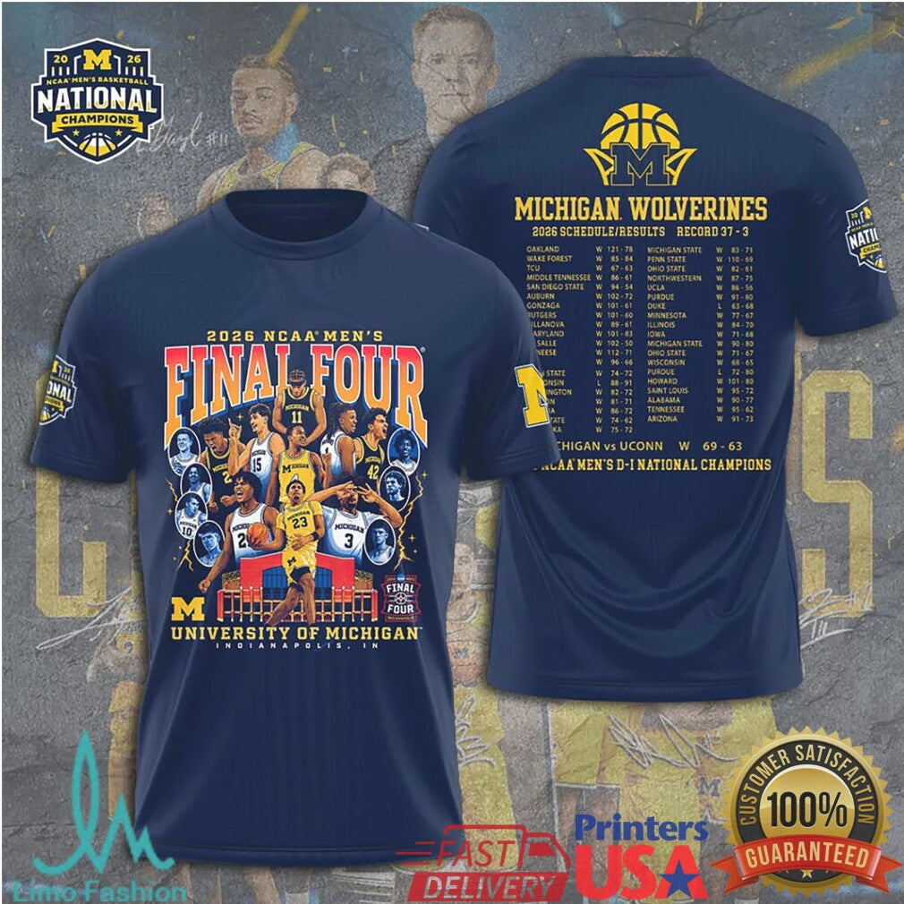 Michigan Wolverines 2026 NCAA Men's Final Four National Champions Schedule T Shirt - Limotees LLC