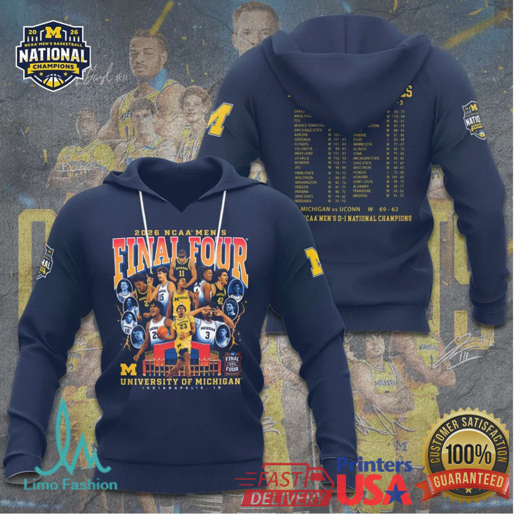 Michigan Wolverines 2026 NCAA Men's Final Four National Champions Schedule T Shirt - Limotees LLC