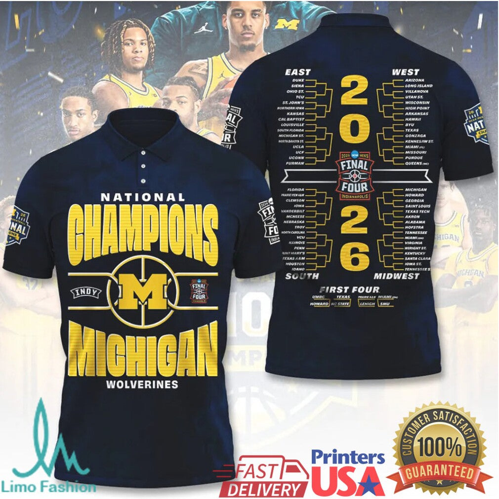 Michigan Wolverines 2026 National Champions Basketball Tournament Bracket Path To Victory T Shirt - Limotees LLC