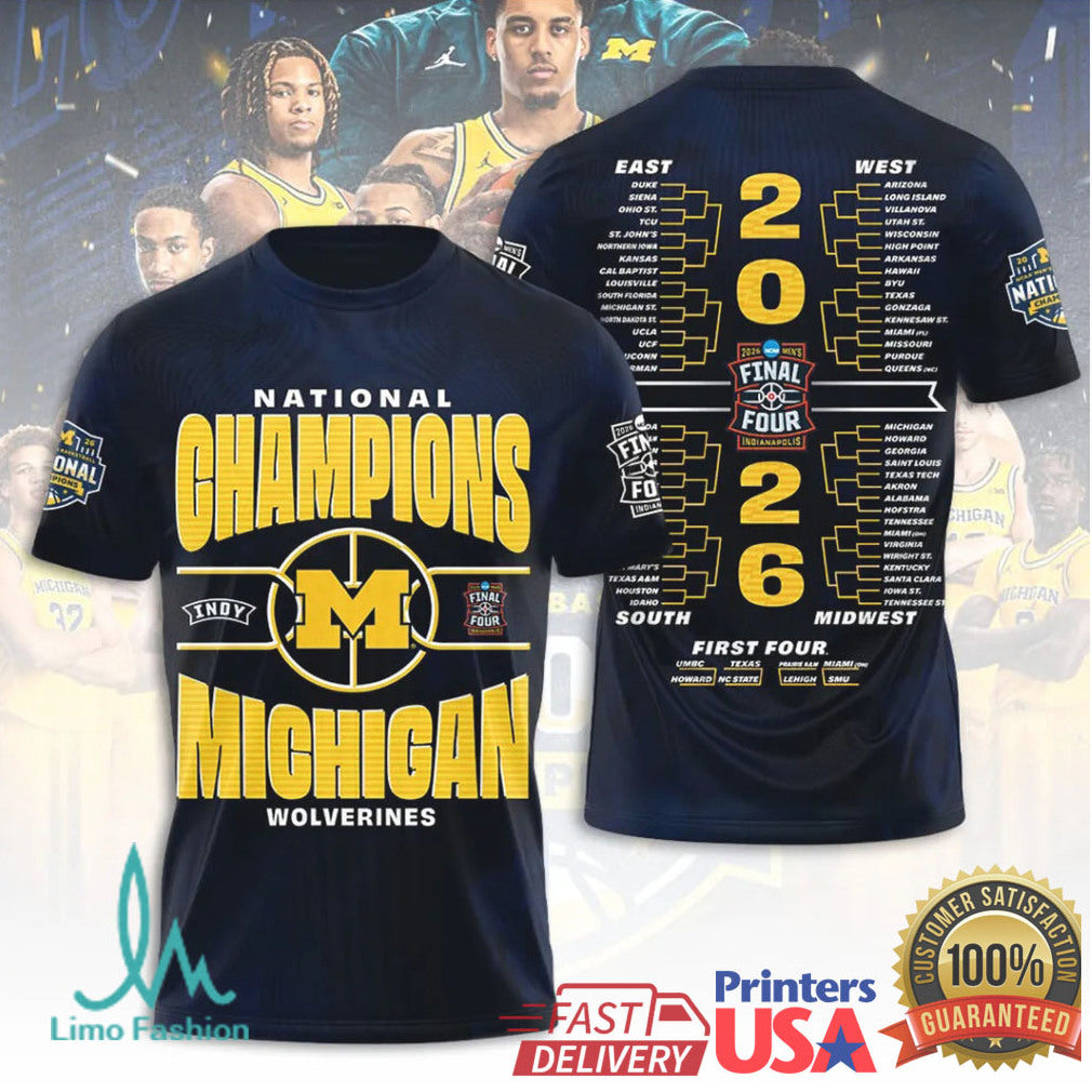 Michigan Wolverines 2026 National Champions Basketball Tournament Bracket Path To Victory T Shirt - Limotees LLC