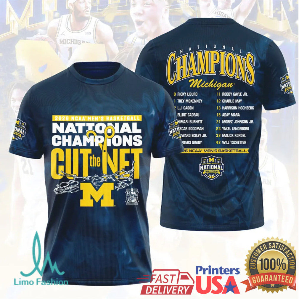 Michigan Wolverines 2026 National Champions “Cut The Net” Roster T Shirt T Shirt - Limotees LLC