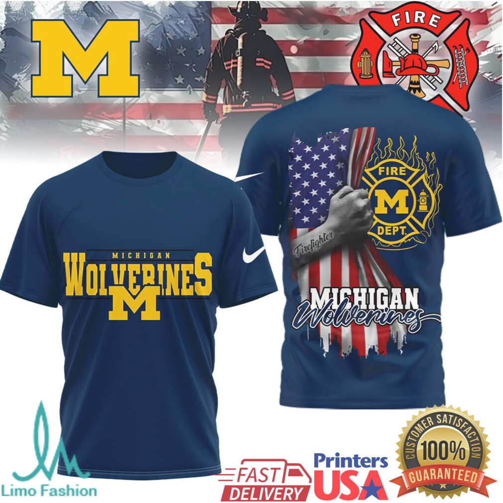 Michigan Wolverines Firefighter American Flag Hero Graphic T Shirt - Limotees LLC